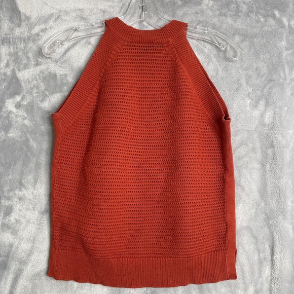 Ann Taylor Factory Sleeveless Sweater Womens M Rust Open Knit Preppy High Neck - Picture 2 of 7